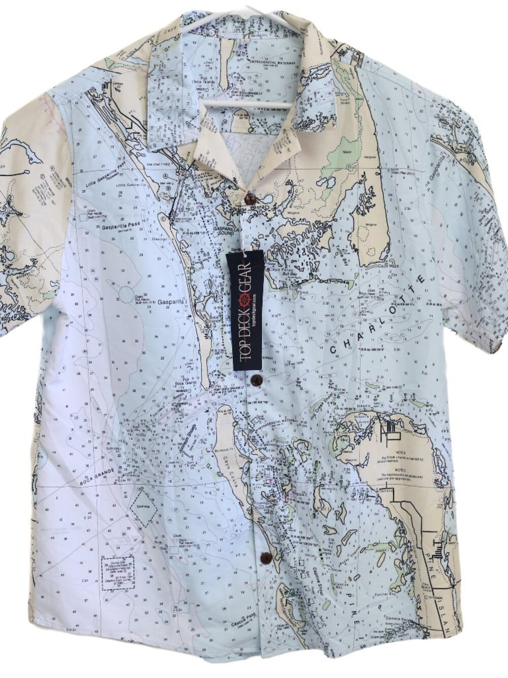 NWT Top Deck Gear Nautical Chart Shirt Mens Size L Florida Cayo Costa Charlotte